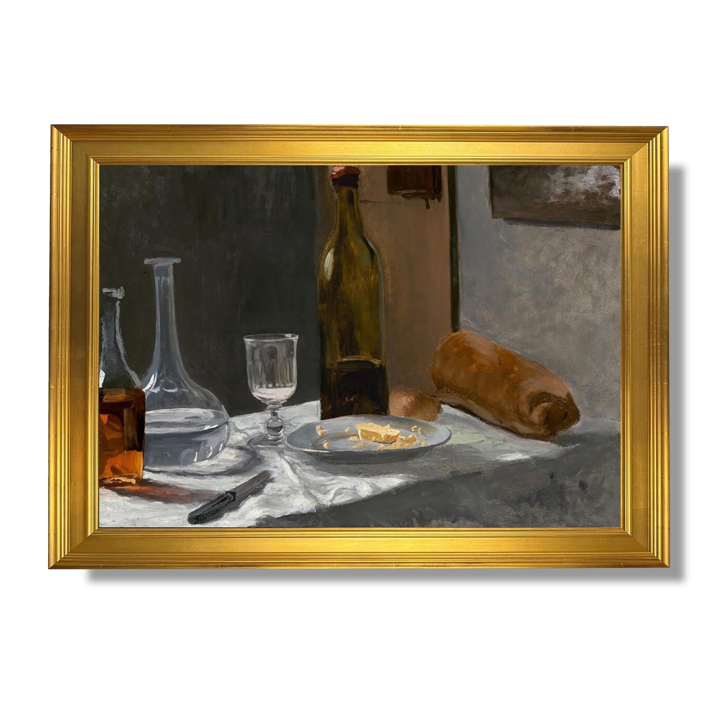 Nature morte avec bouteille, carafe, pain et vin - Claude Monet