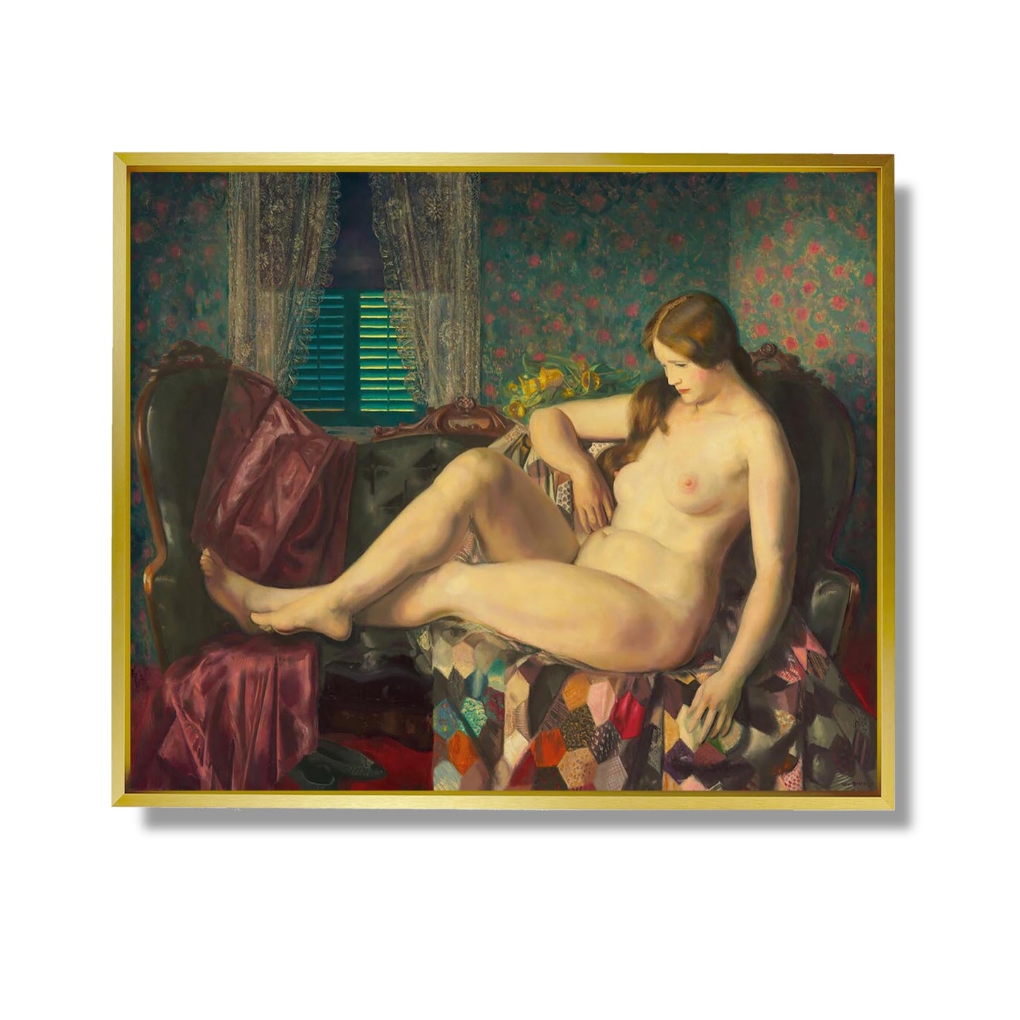 Nude with Hexagonal Quilt - George Bellows