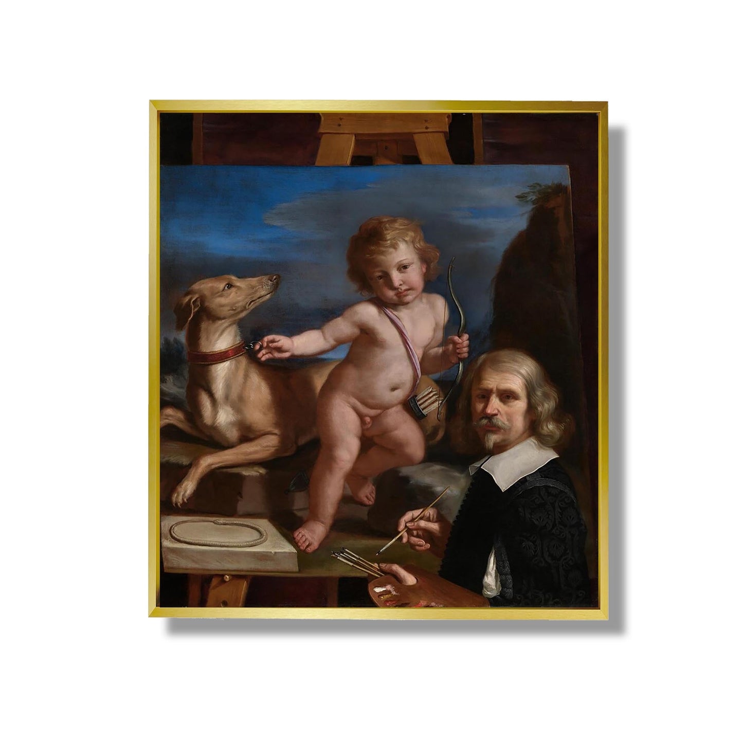 Selbstporträt vor einem Gemälde von Amor Fedele - Giovanni Francesco Barbieri, genannt Guercino