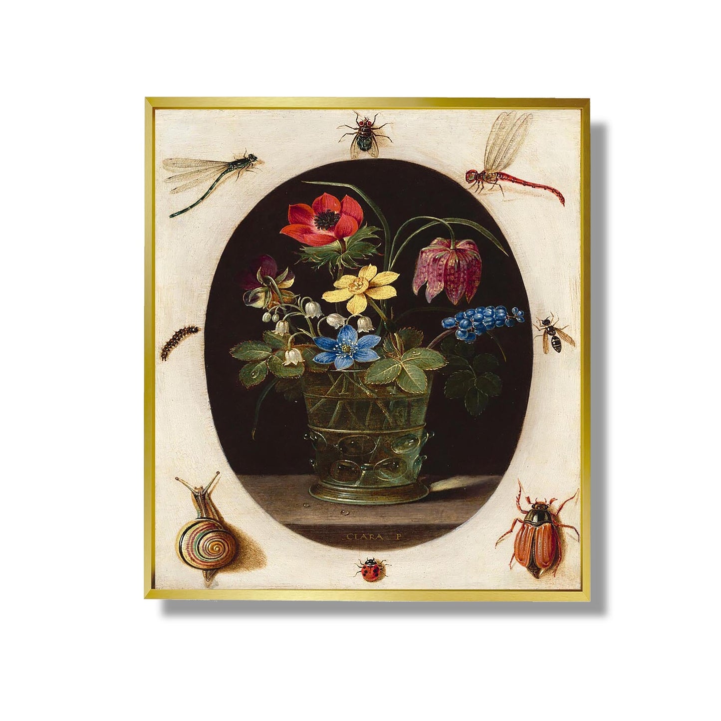 Stillleben mit Blumen, umgeben von Insekten und einer Schnecke - Clara Peeters