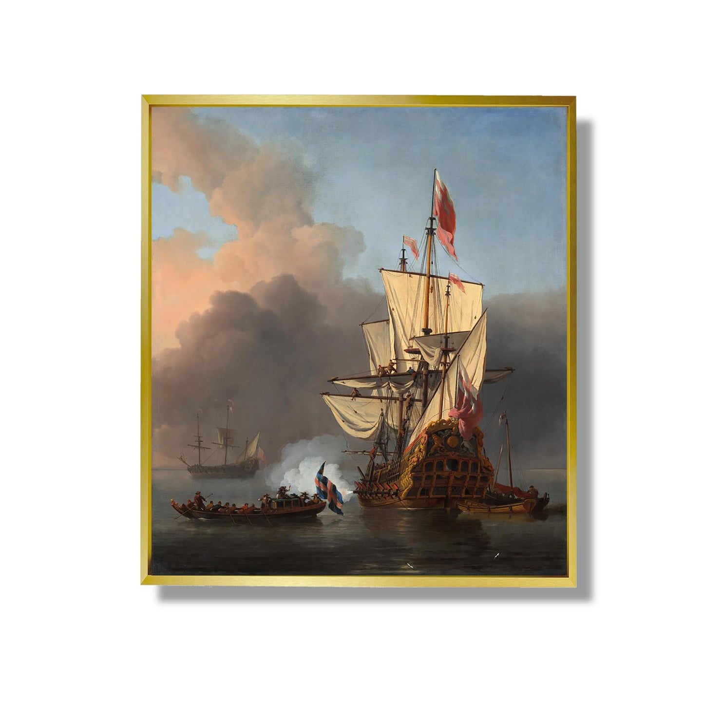 Ein englisches Kriegsschiff feuert eine Salve ab - Willem van de Velde der Jüngere