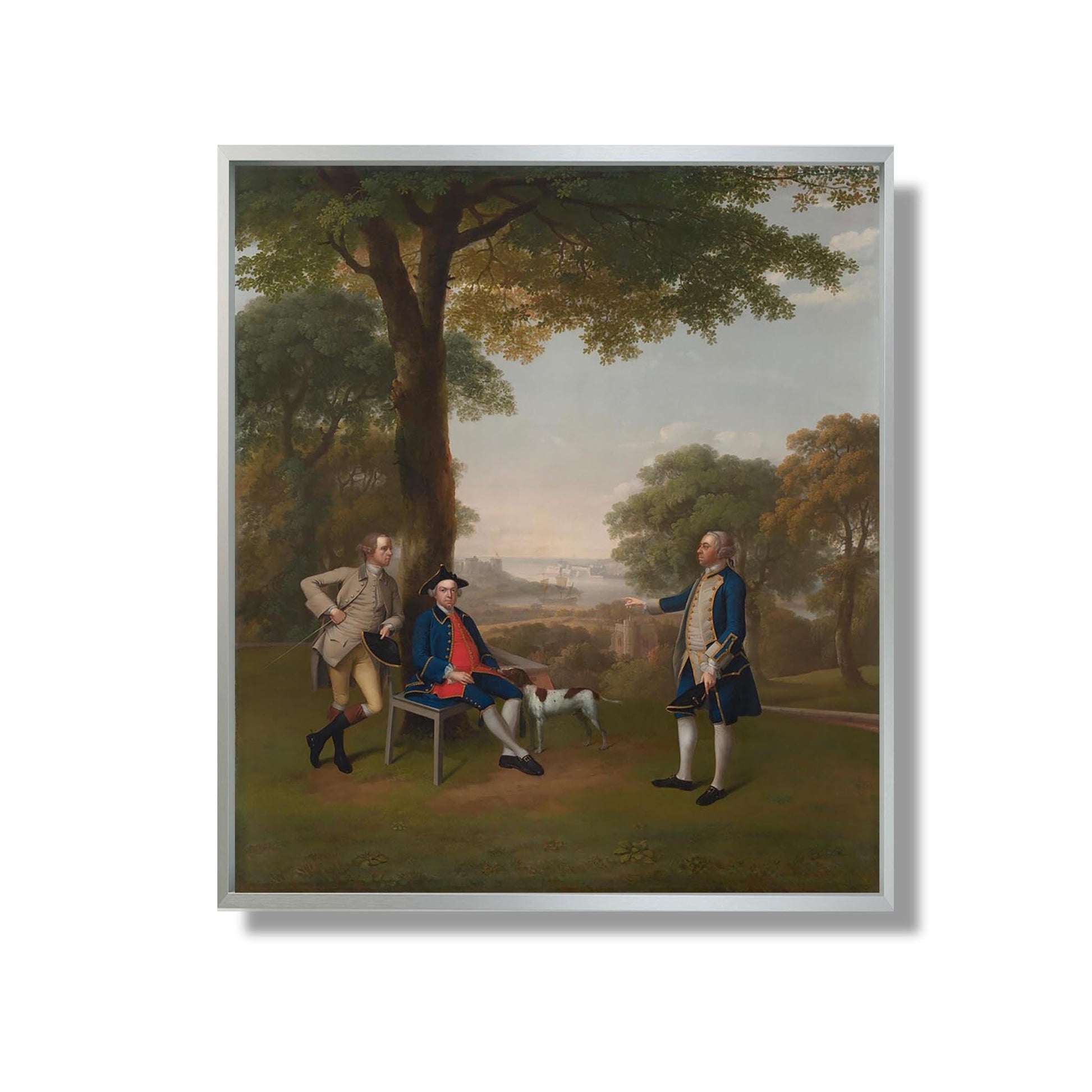 Arthur Holdsworth Conversing with Thomas Taylor and Captain Stancombe by the River Dart - Arthur Devis - Reproduction Peinture