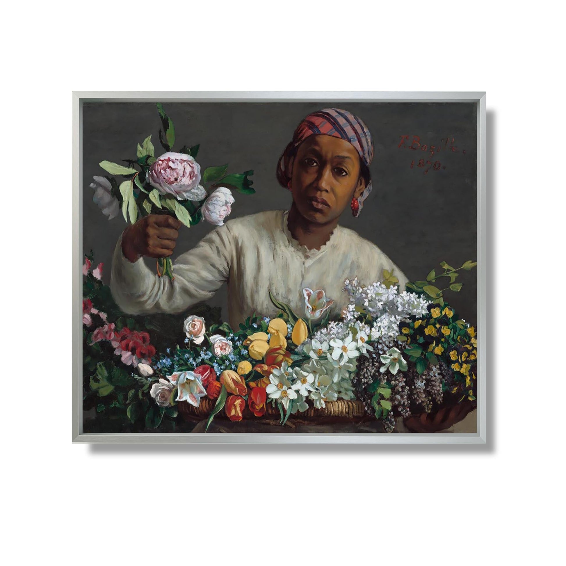 Jeune femme aux pivoines - Frédéric Bazille - Reproduction Peinture