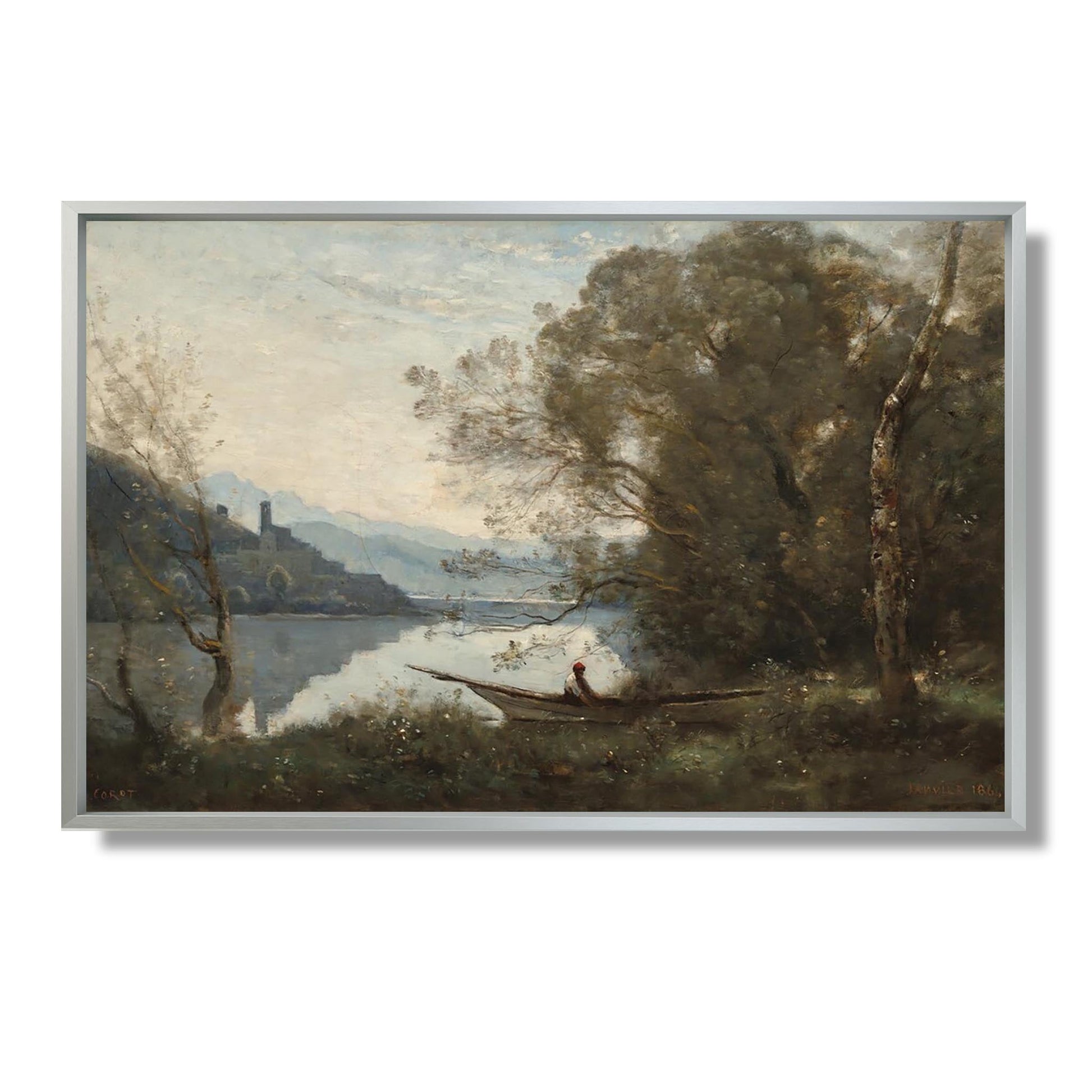 Le batelier amarré : Souvenir d'un lac italien - Jean-Baptiste-Camille Corot - Reproduction Peinture