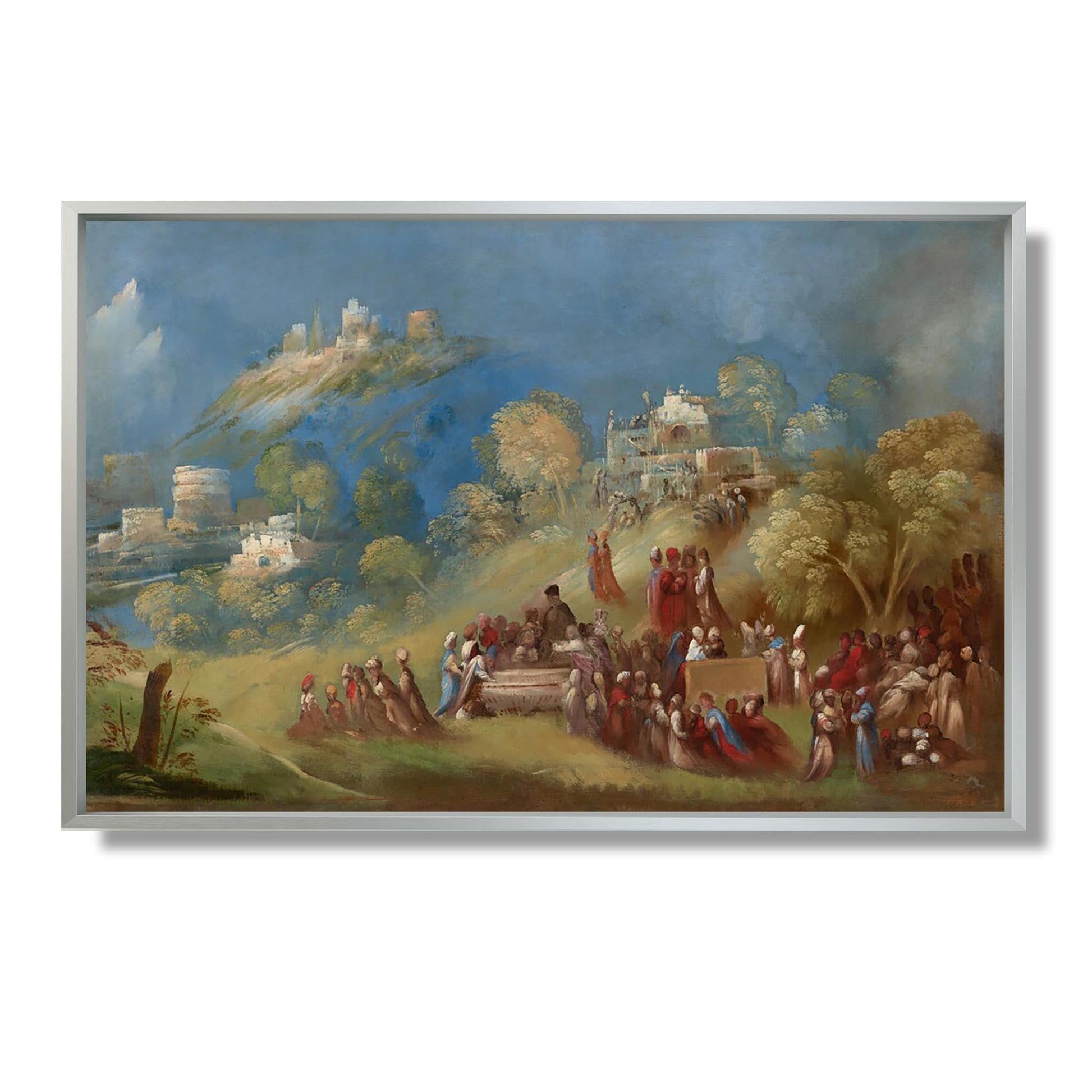 Les Troyens construisant le temple de Vénus et faisant des offrandes sur la tombe d'Anchise en Sicile - Dosso Dossi - Reproduction Peinture
