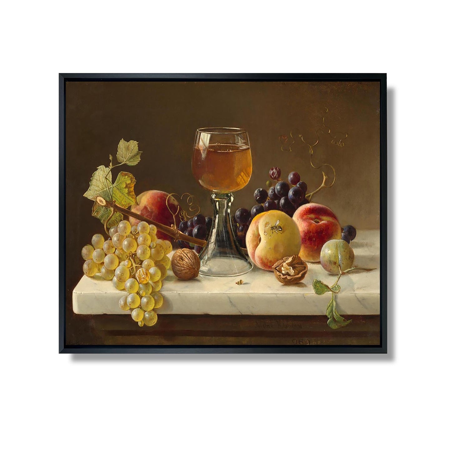 Marmortischplatte mit Obst und Weinglas - Milne Ramsey