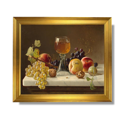 Marmortischplatte mit Obst und Weinglas - Milne Ramsey