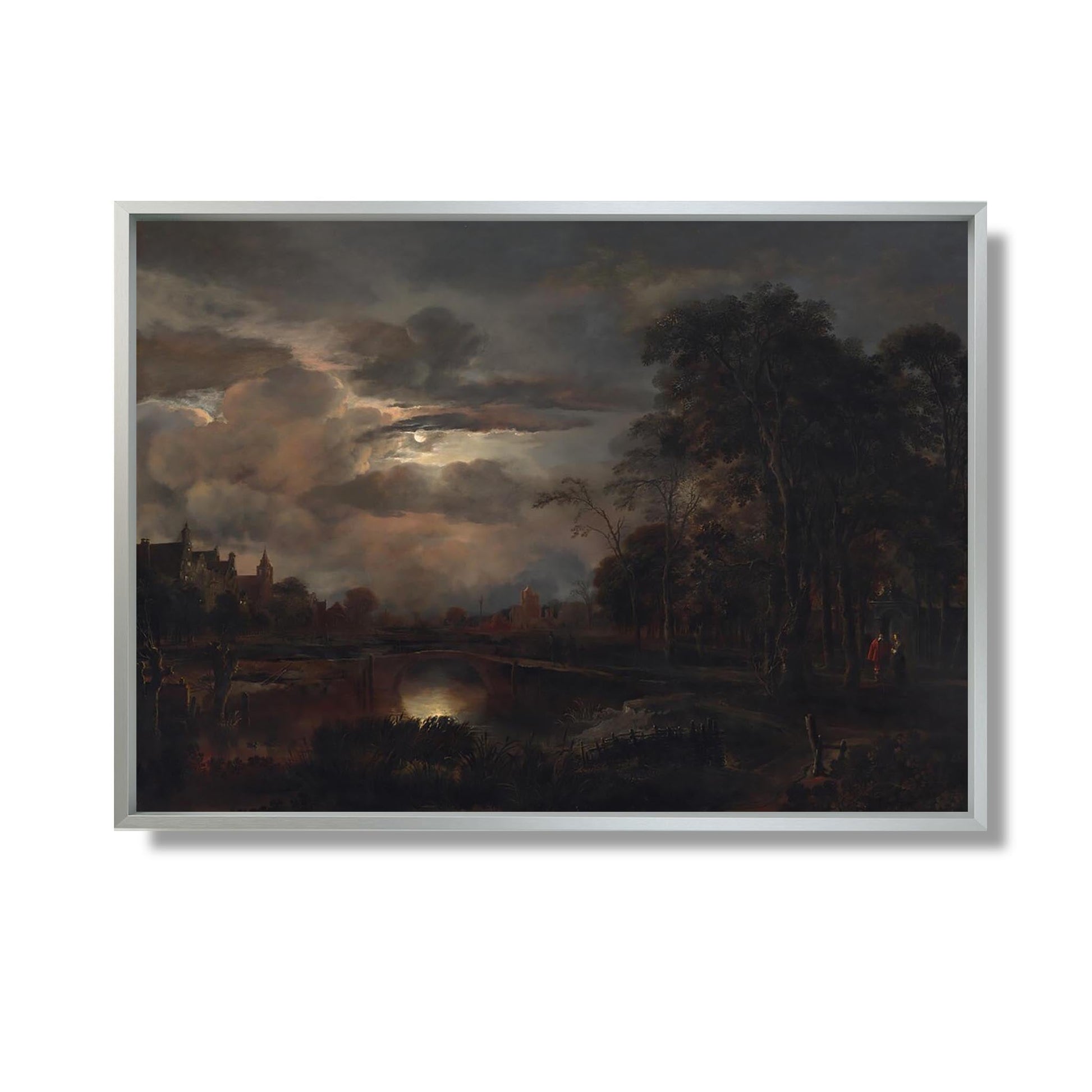 Moonlit Landscape with Bridge - Aert van der Neer - Reproduction Peinture