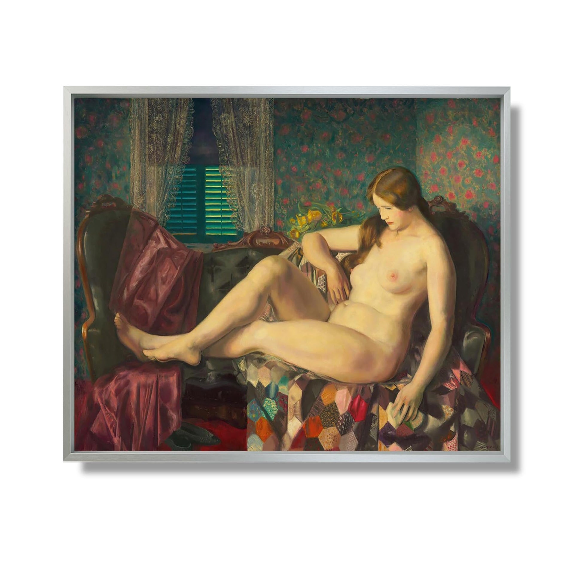Nude with Hexagonal Quilt - George Bellows - Reproduction Peinture