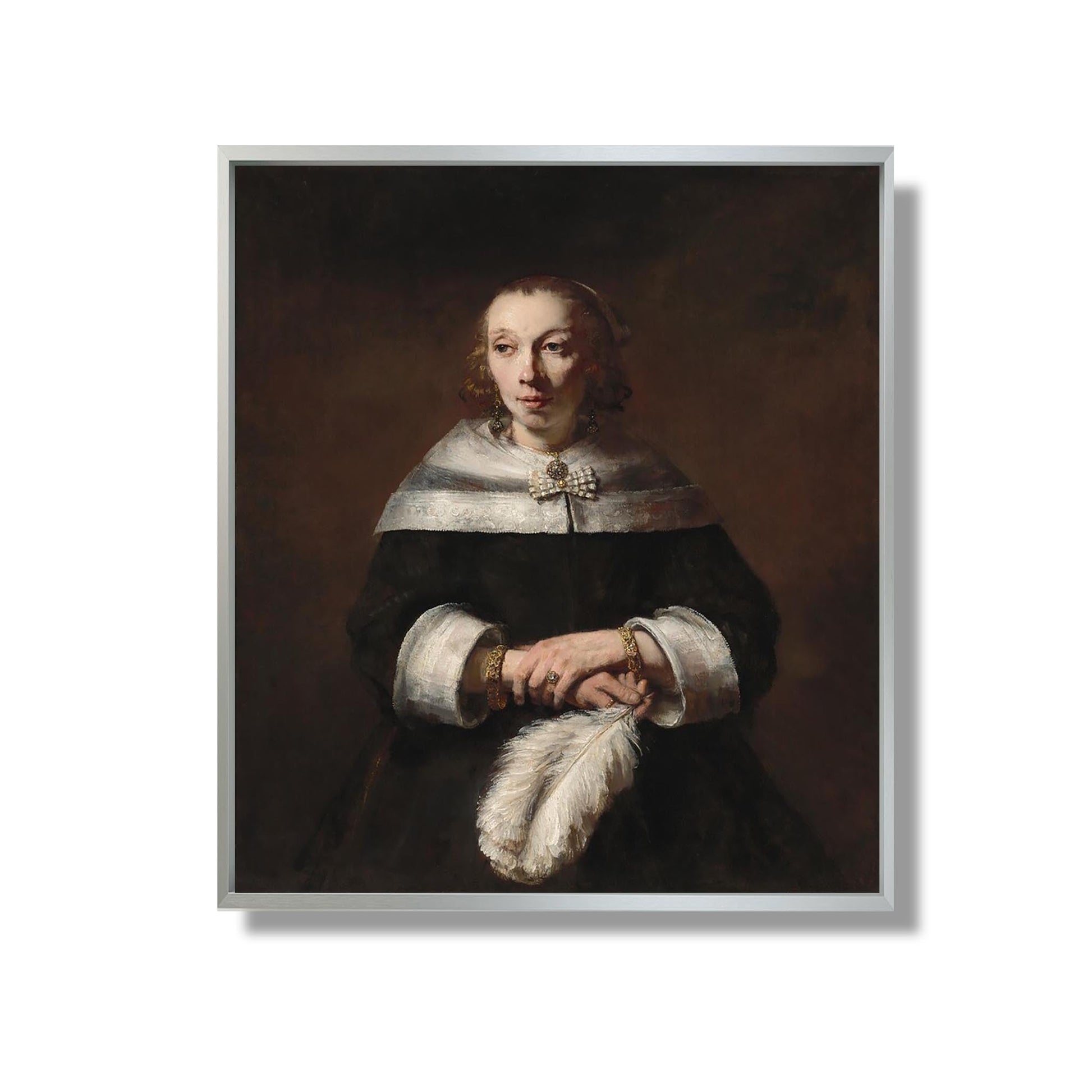 Portrait d'une dame avec un éventail en plumes d'autruche - Rembrandt  - Reproduction Peinture