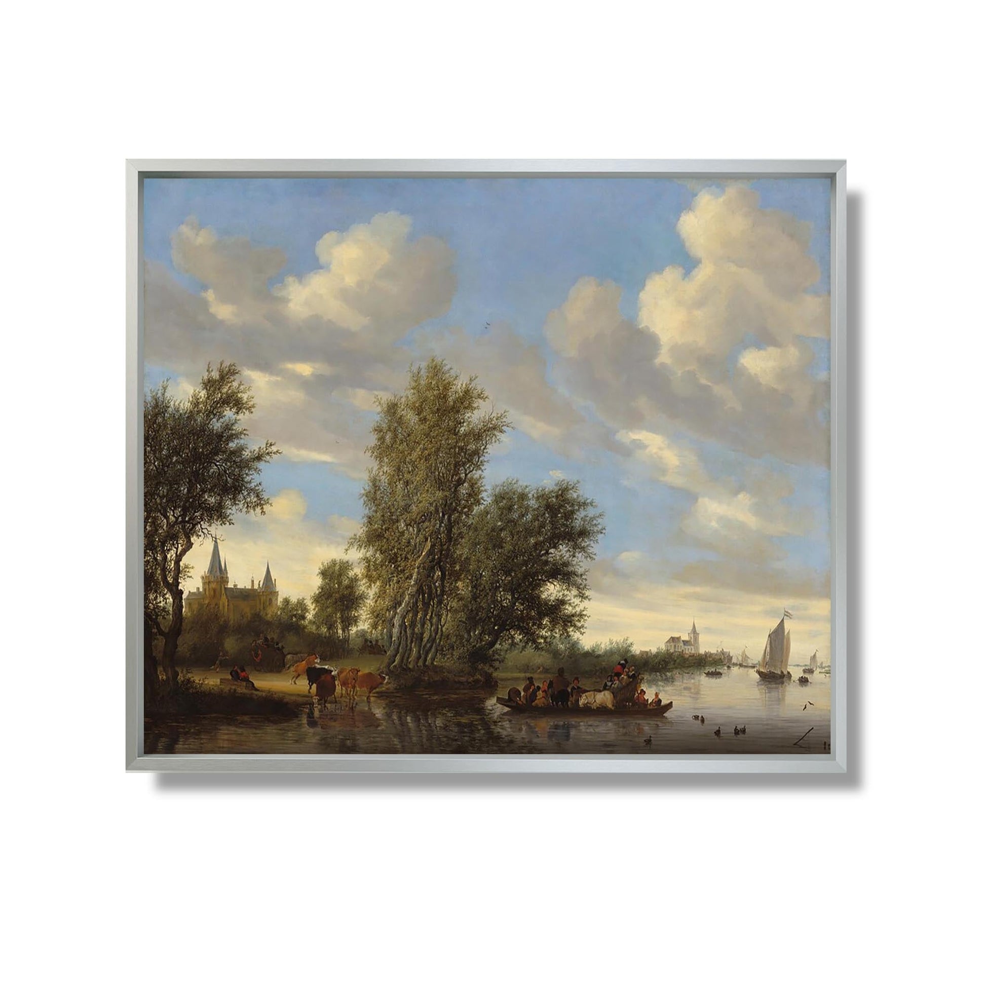 River Landscape with Ferry - Salomon van Ruysdael - Reproduction Peinture