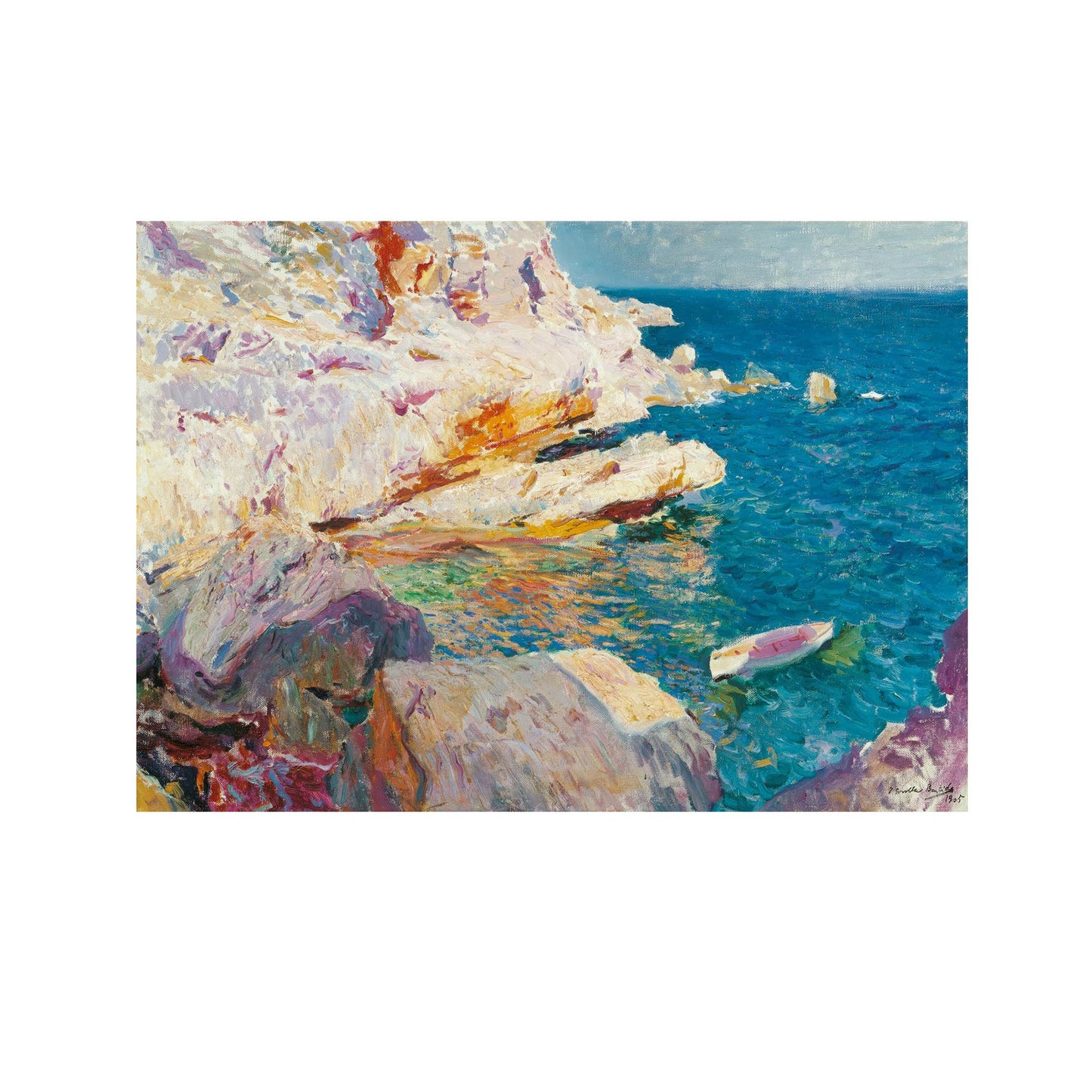 Rocks at Jávea and the White Boat - Joaquin Sorolla y Bastida