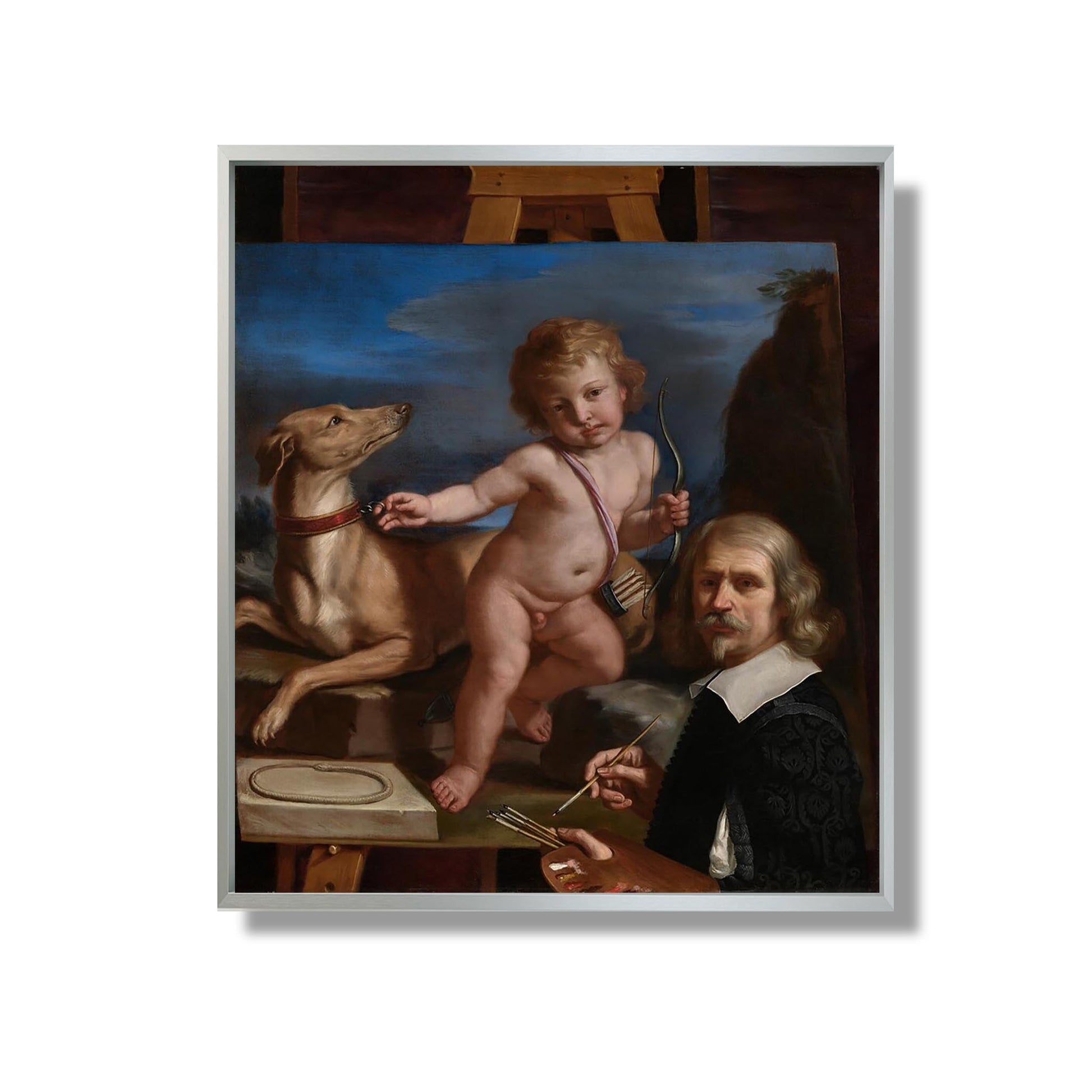 Self-Portrait before a Painting of Amor Fedele - Giovanni Francesco Barbieri, called Guercino - Reproduction Peinture