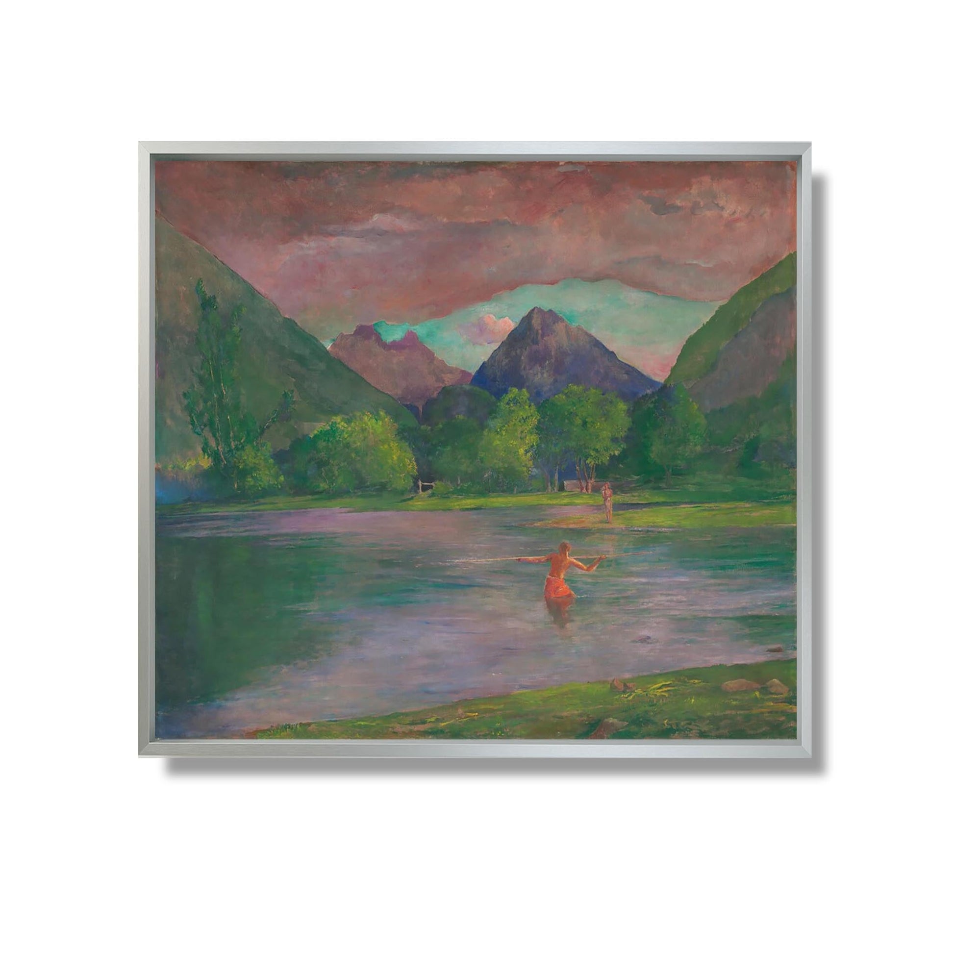 The Entrance to the Tautira River, Tahiti. Fisherman Spearing a Fish - John La Farge - Reproduction Peinture