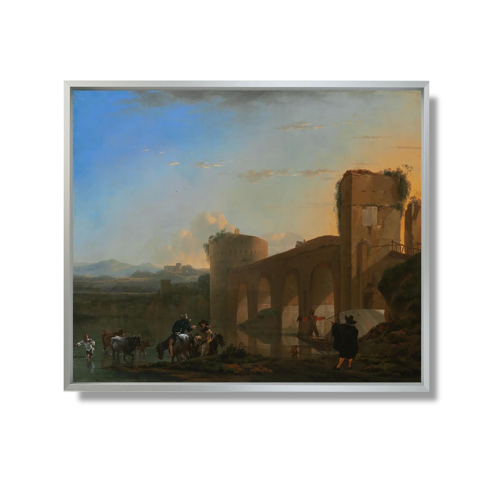 The Tiber River with the Ponte Molle at Sunset - Jan Asselijn - Reproduction Peinture