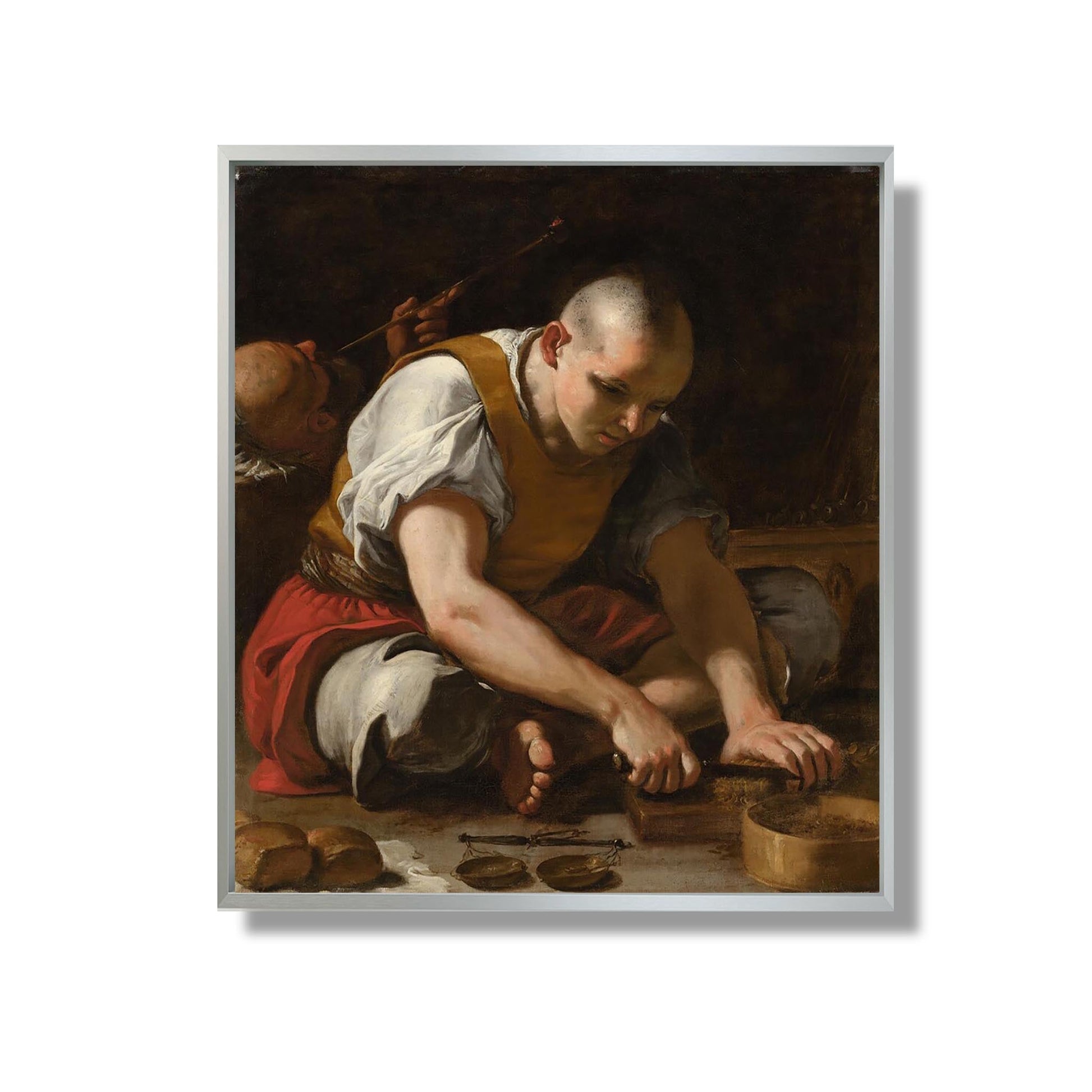 Un homme coupant du tabac - Mattia Preti - Reproduction Peinture
