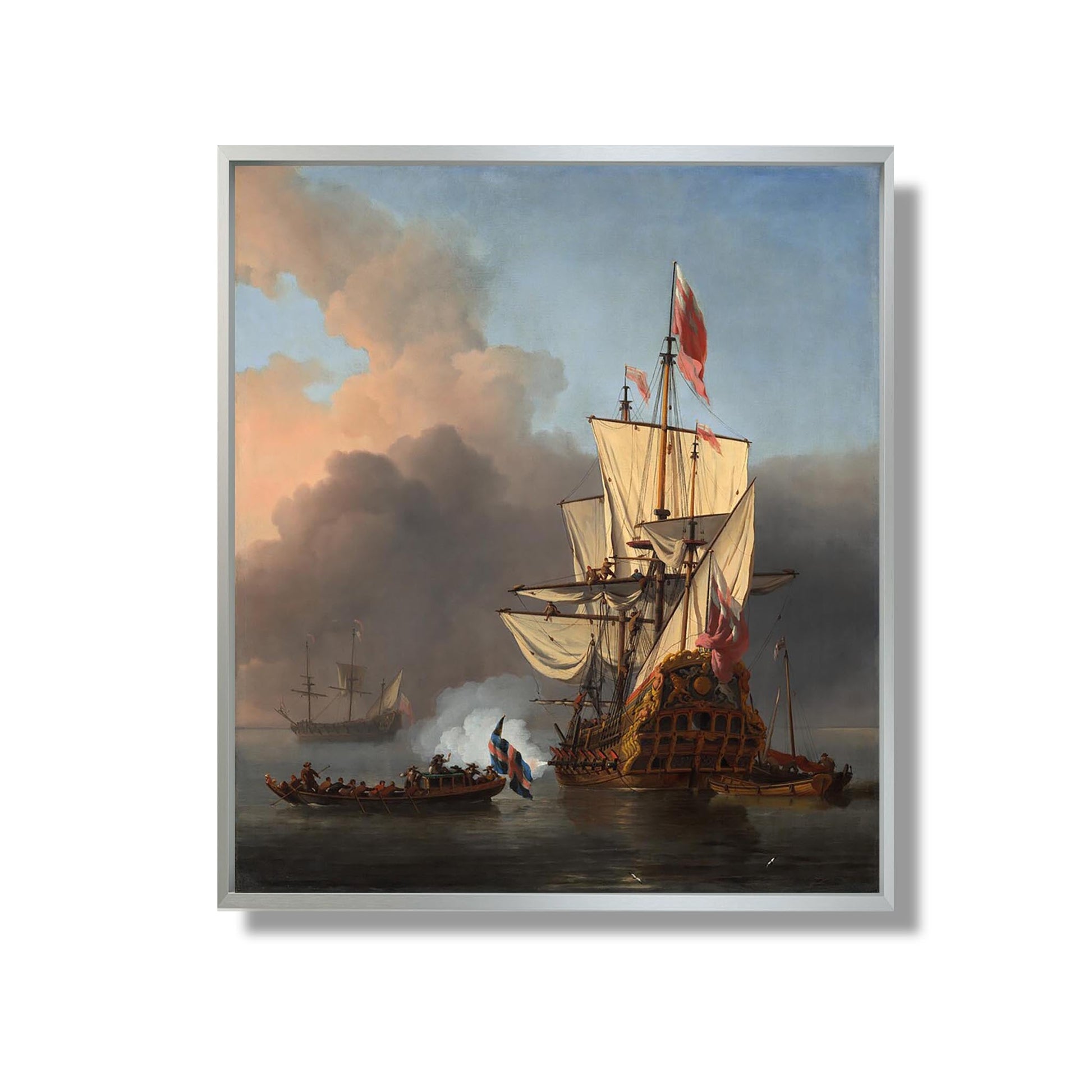 Un navire de guerre anglais tirant une salve - Willem van de Velde the Younger - Reproduction Peinture