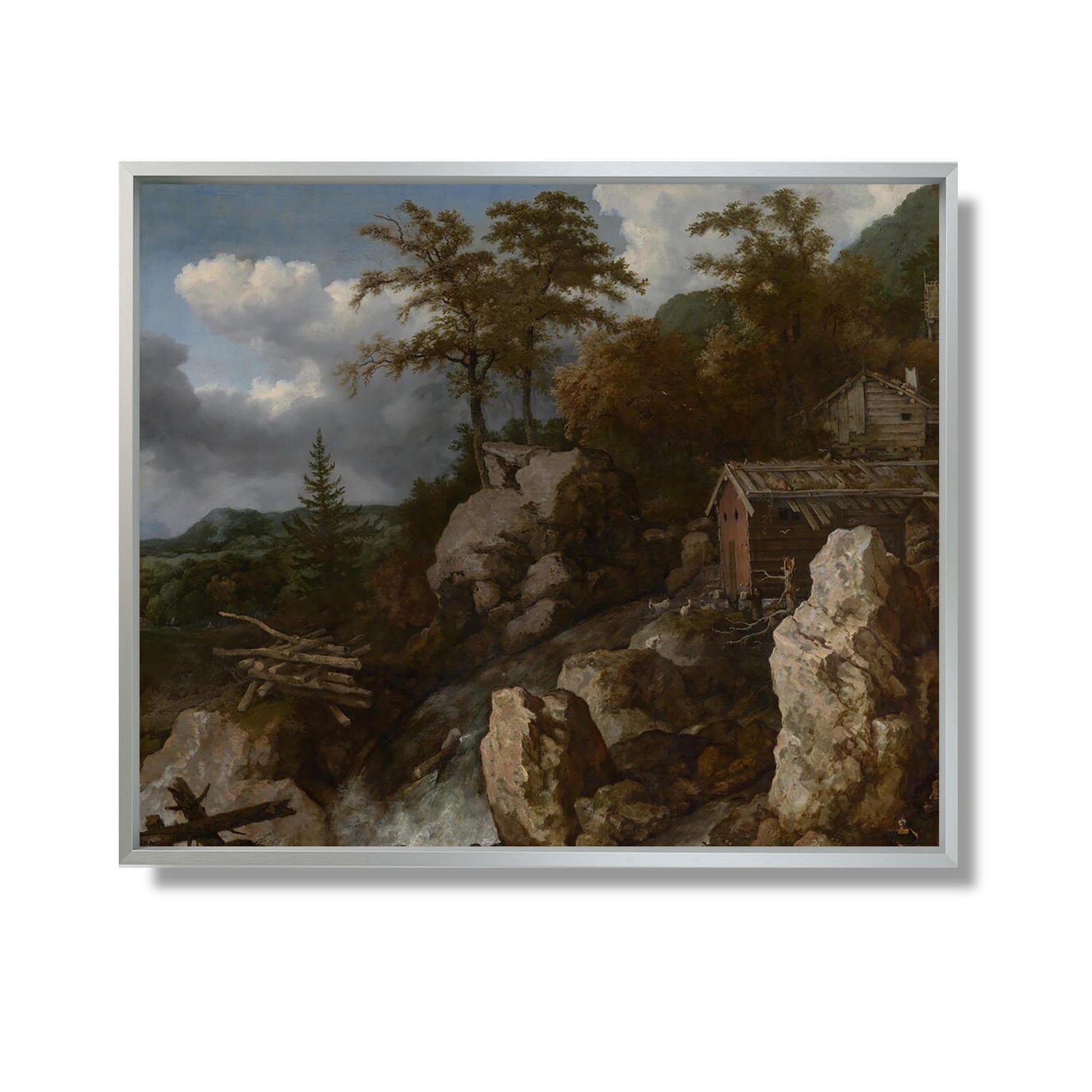 Waterfall with Log Cabins - Allart van Everdingen - Reproduction Peinture