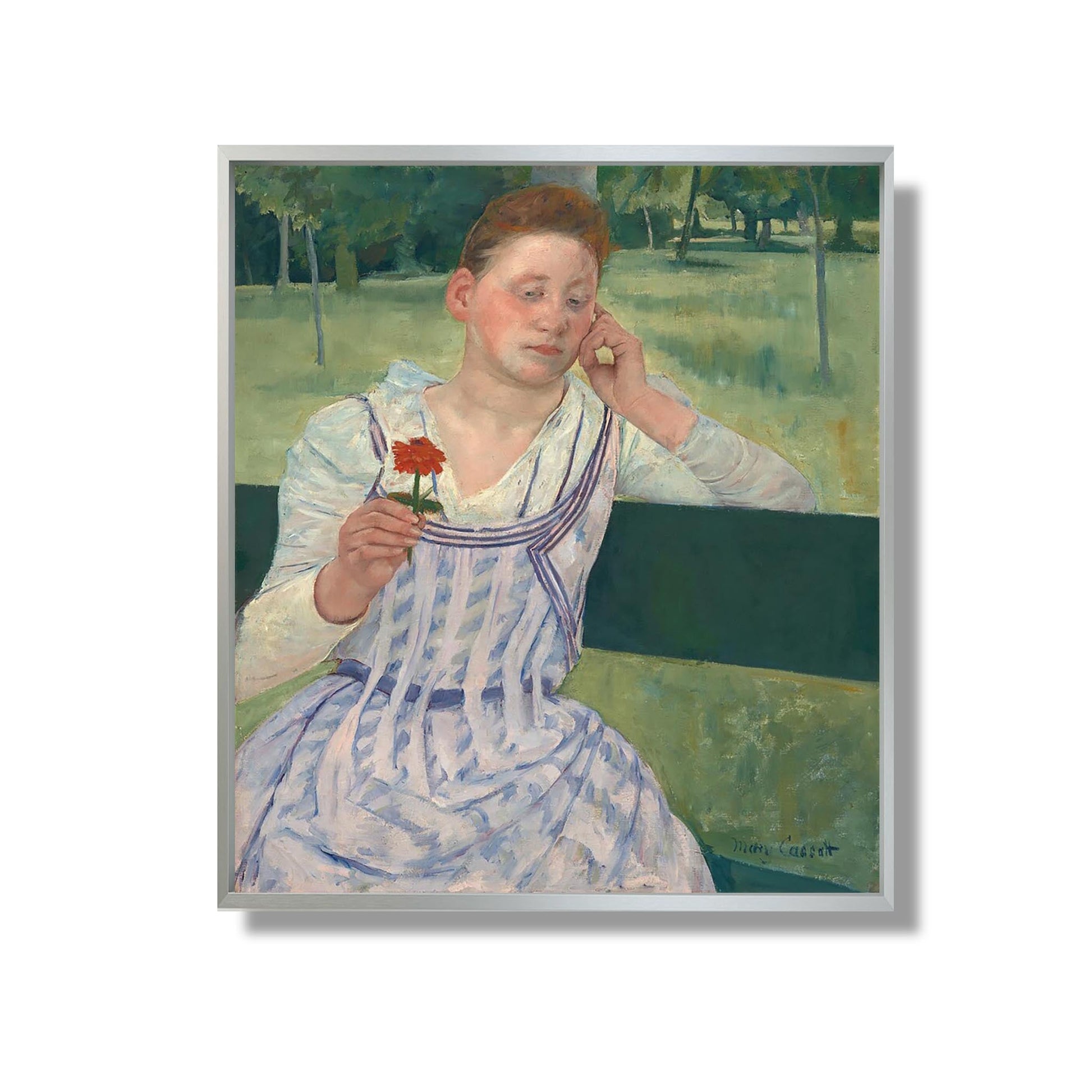 Woman with a Red Zinnia - Mary Cassatt - Reproduction Peinture